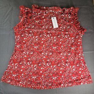 Notations Red Floral Ruffle Sleevless NEW Womens Blouse XL